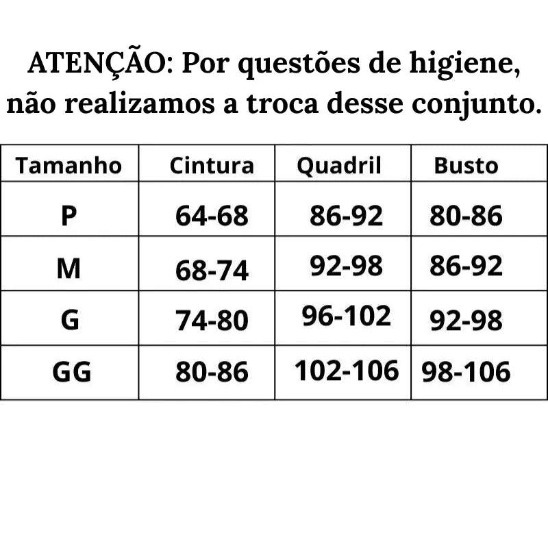 Biquíni Cintura Alta Beach Glow Tabela de Medidas do P ao GG