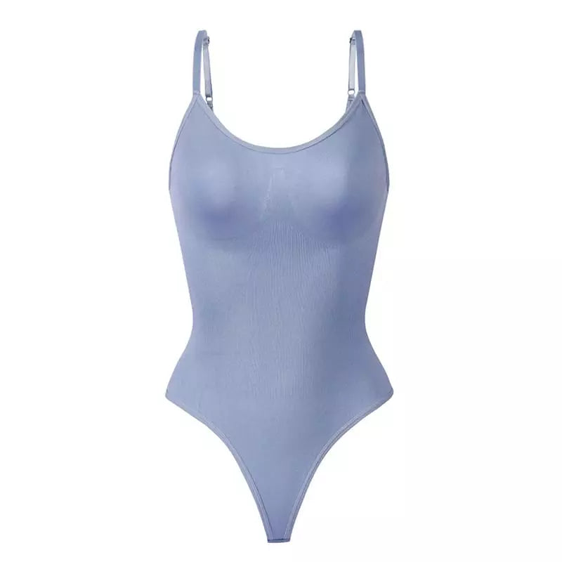 Body azul canelado com alças reguláveis - roupa íntima feminina básica