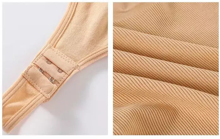 Sutiã nude com fecho três colchetes e tecido canelado - lingerie feminina