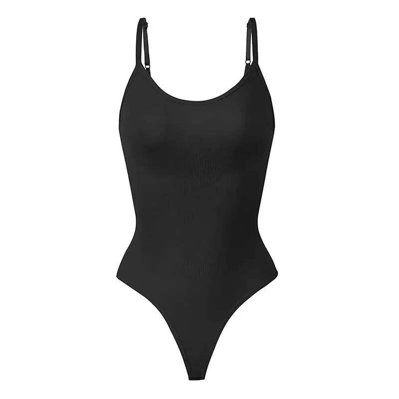 Body preto canelado com alças reguláveis - roupa íntima feminina básica
