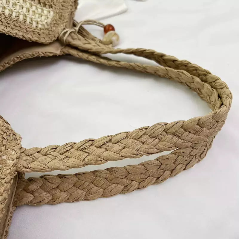 Alça de palha trançada natural para bolsa artesanal - detalhe acabamento bolsa de fibra
