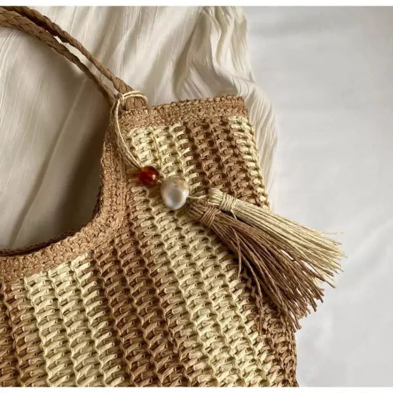 Bolsa de palha natural com franja e pingentes coloridos - bolsa artesanal boho chic