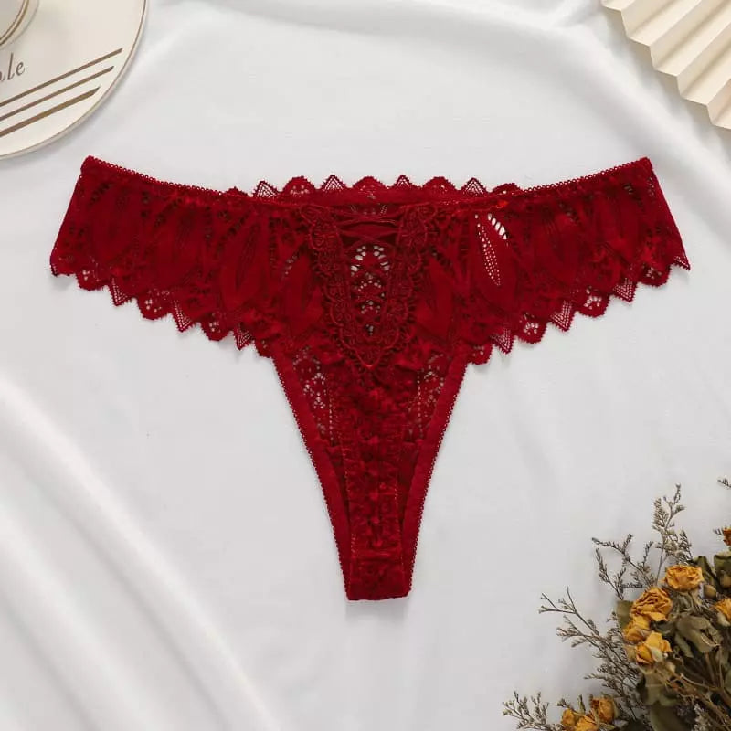 Calcinha renda vermelha bordado floral - lingerie feminina sensual moda íntima