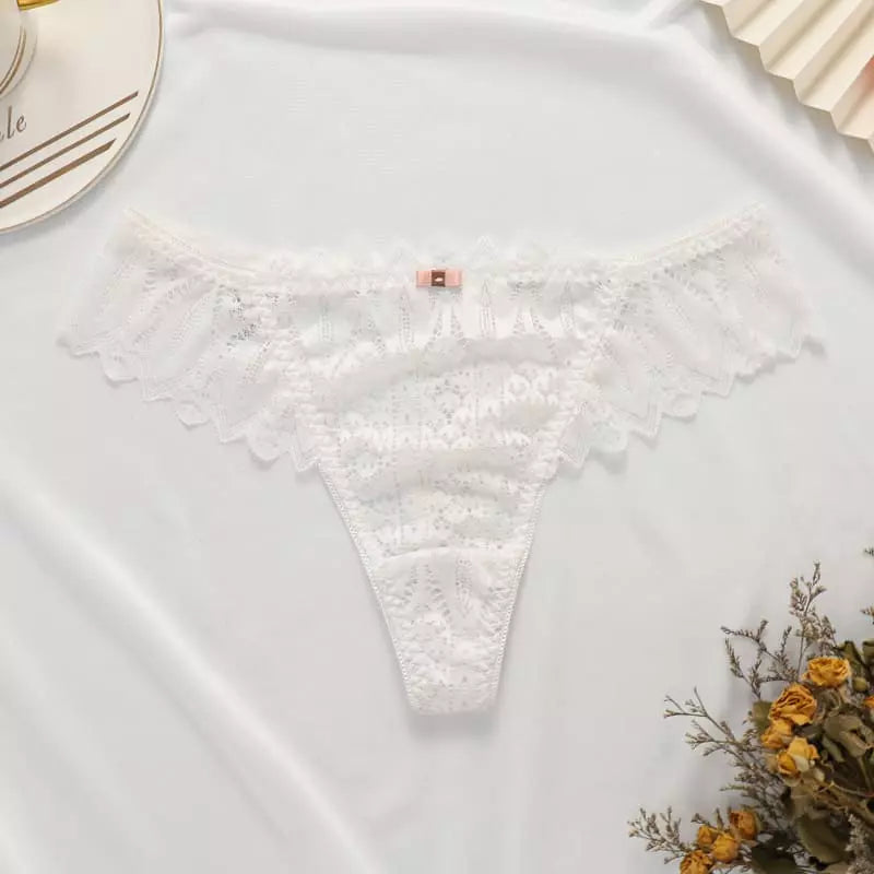 Calcinha renda branca laço rosé - lingerie feminina delicada moda íntima premium
