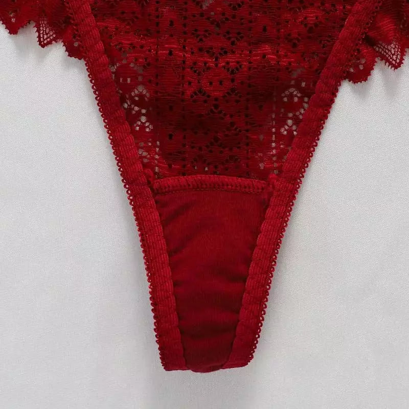 Tanga renda vermelha bordado floral - lingerie feminina sensual moda íntima