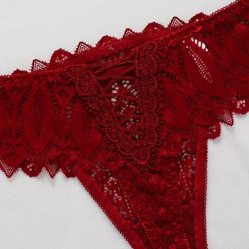Calcinha renda vermelha detalhes florais - lingerie íntima feminina premium qualidade