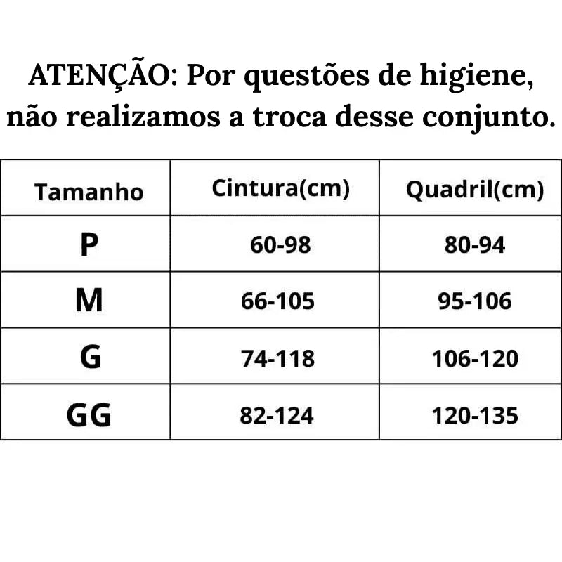 Tabela de medidas Renda sensual touch do P ao GG