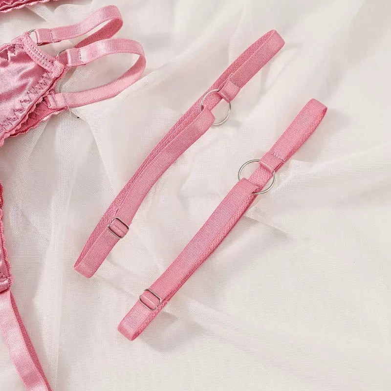 Alças de sutiã rosa ajustáveis com fivelas metálicas, acessório lingerie feminina