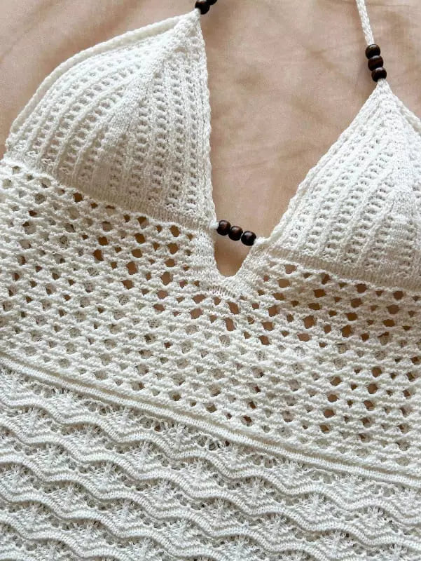 Top cropped crochê branco biquíni triangular feminino praia verão boho