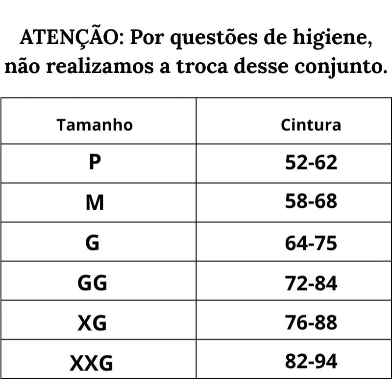 Tabela de Medidas Calcinha Modeladora Pós-Parto Law do P ao XXG