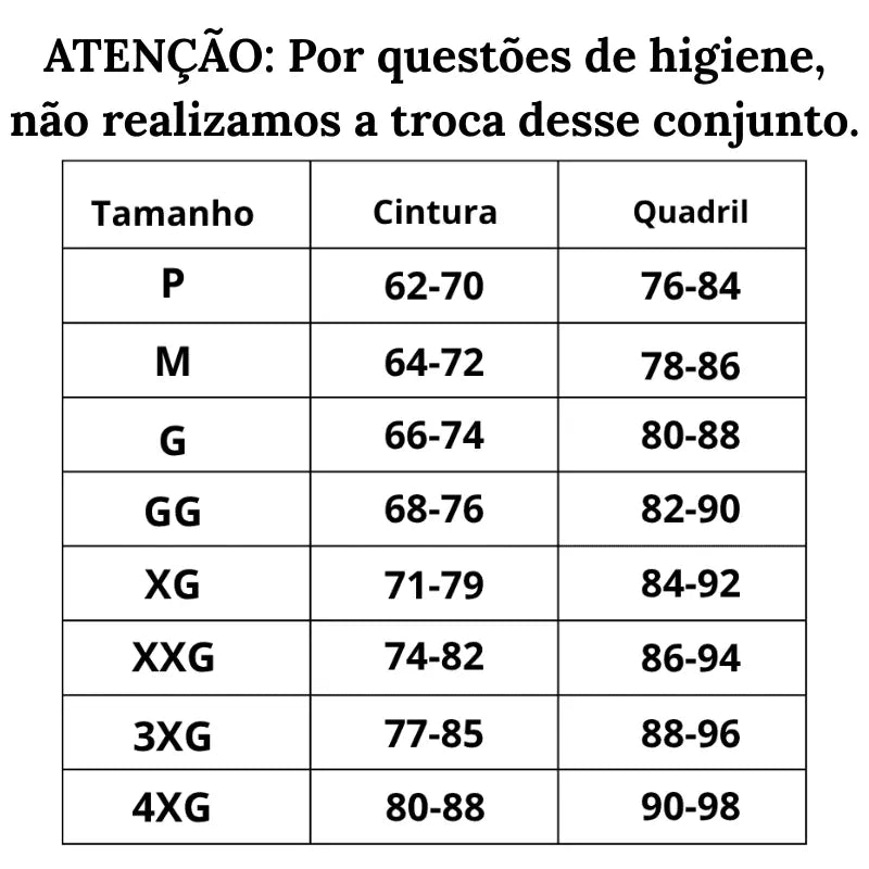 Tabela de Medidas Calcinha Rendada Invisível Pro do P ao 4XG