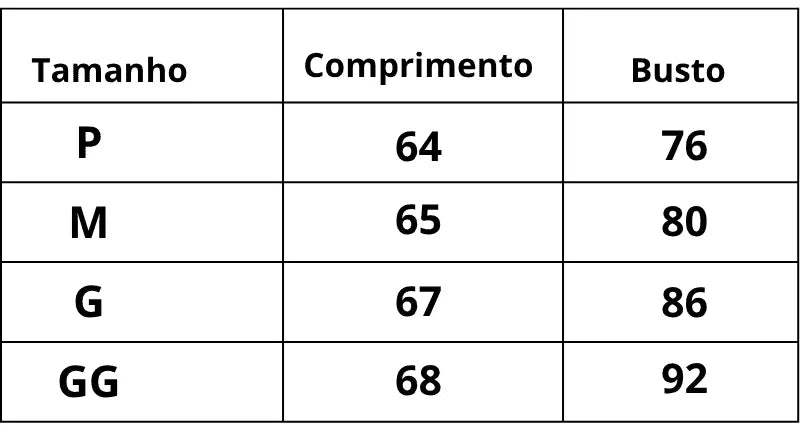 Tabela de Medidas Camisola Abundance Elite do P ao GG