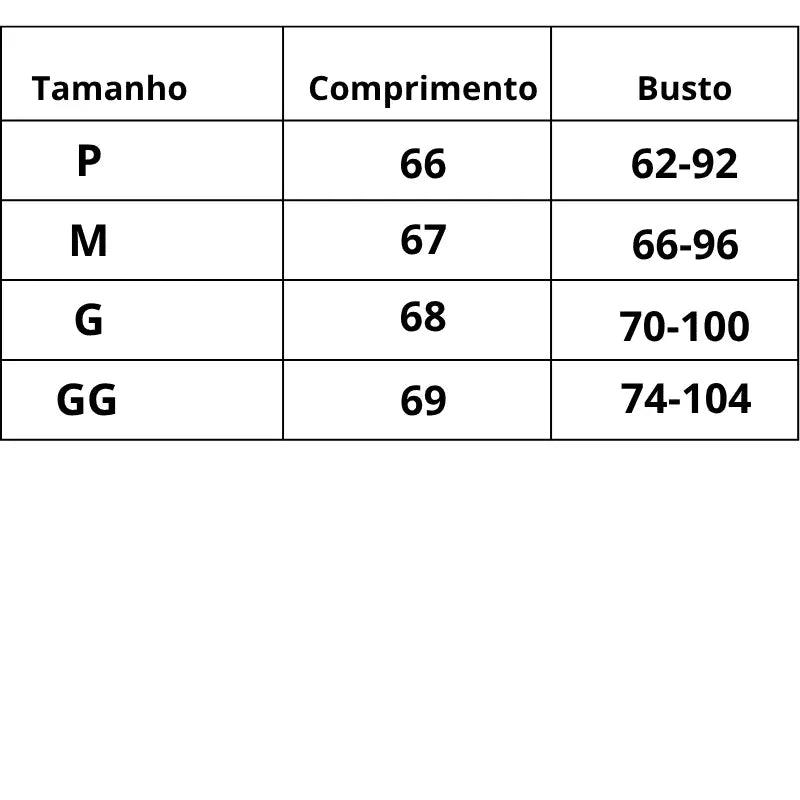 Tabela de medidas Camisola Chama Ardente do P ao GG