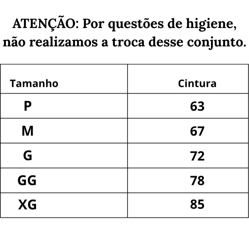 Tabela de Medidas Camisola Rendada Encanto Secreto do P ao XG