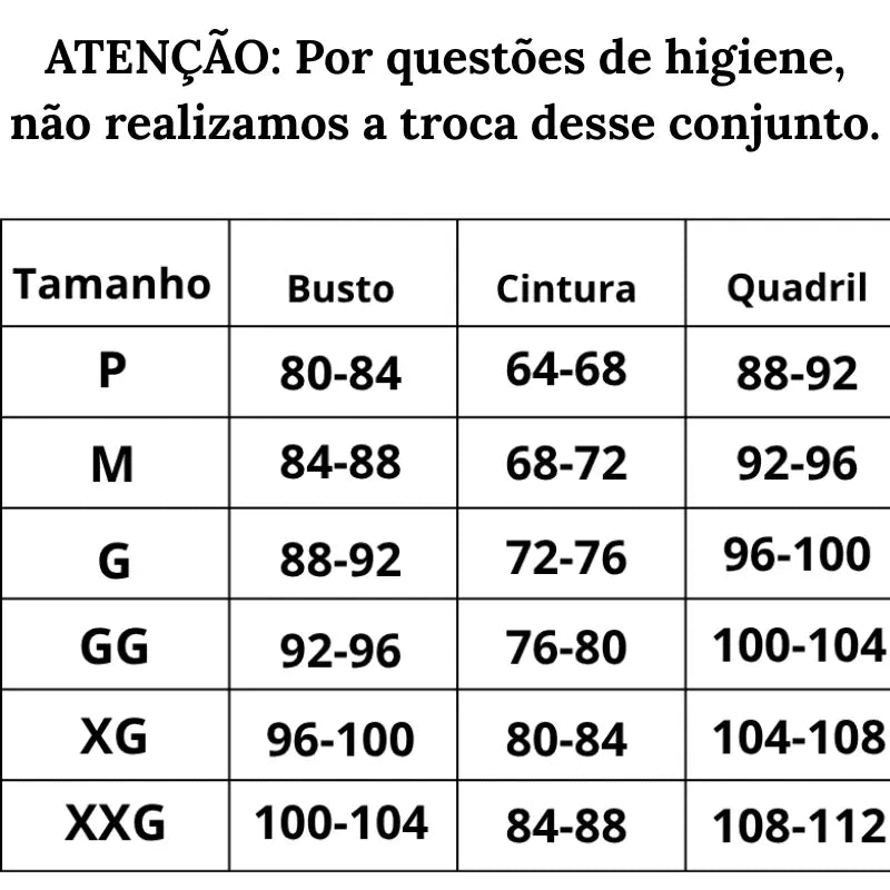 Tabela de Medidas Conjunto Royal Bloom do P ao XXG