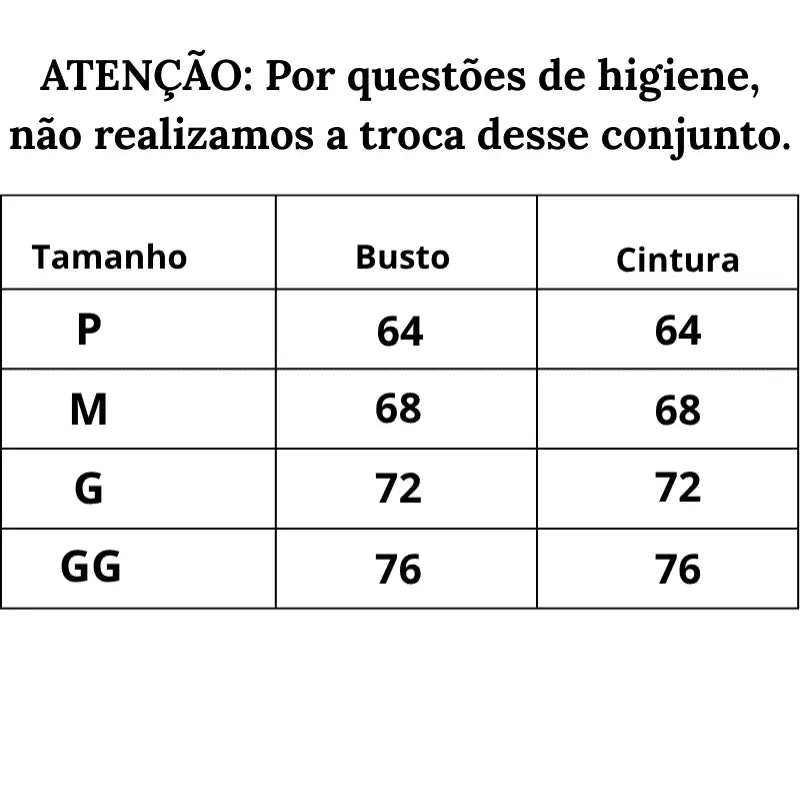 Tabela de Medidas Conjunto de Luxo Floral do P ao GG