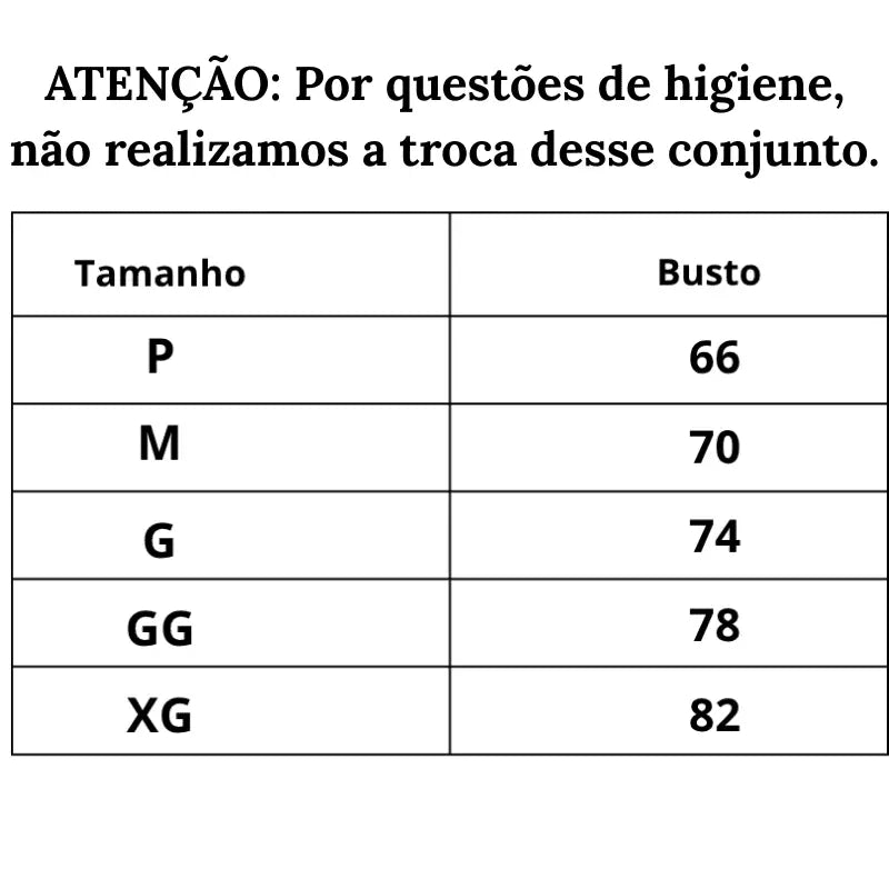 Tabela de Medidias Elegância de Seda Kit de Lingerie Premium do P ao XG