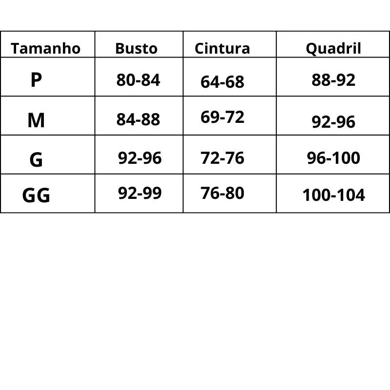 Tabela de Tamanhos Camisola Sonhos de Seda do P ao GG