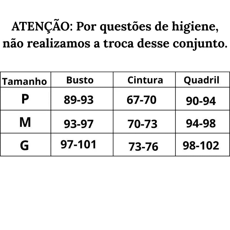 Tabela de medidas P ao G Biquini Leopardo Push UP