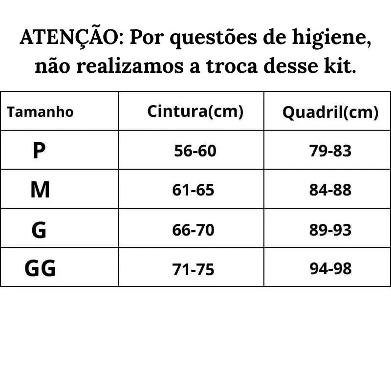 Tabela de medidas do P ao GG calcinha elegance