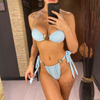conjunto de biquíni, conjunto biquínis, Conjunto biquíni, biquínis femininos, biquínis chiques, biquíni azul, biquini elegante, biquini azul claro