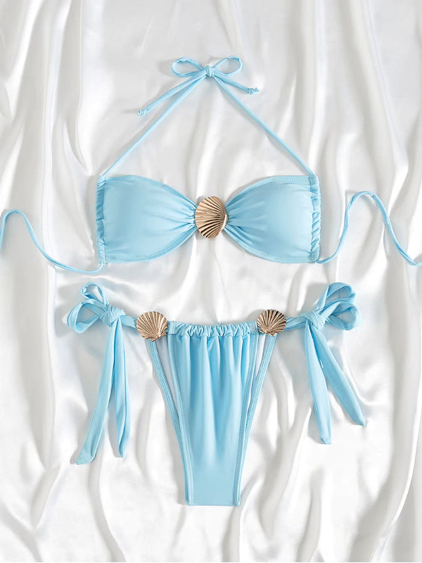 conjunto de biquíni, conjunto biquínis, Conjunto biquíni, biquínis femininos, biquínis chiques, biquíni azul, biquini elegante, biquini azul claro