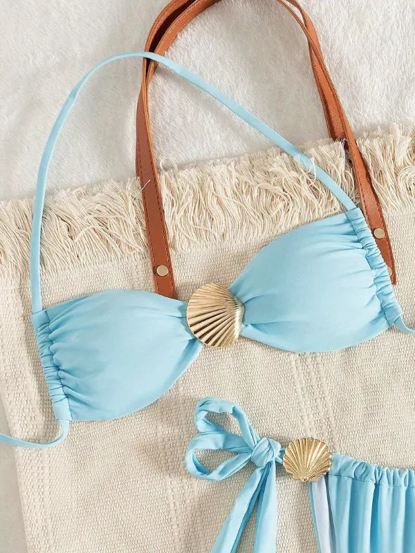 conjunto de biquíni, conjunto biquínis, Conjunto biquíni, biquínis femininos, biquínis chiques, biquíni azul, biquini elegante, biquini azul claro