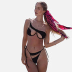 Biquíni feminino preto alça fina amarração lateral moda praia verão