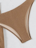 Biquíni feminino 3 peças tomara que caia canelado elegância premium