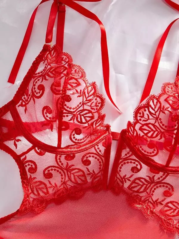 Body modelador Body Sensual Rendado Desiré vermelho 