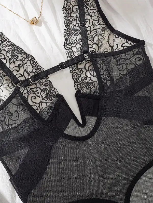 Body Feminino Rendado Sensual Decote em V Lumara