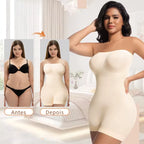Body modelador alta compressão antes e depois mostrando efeito modelador instantâneo