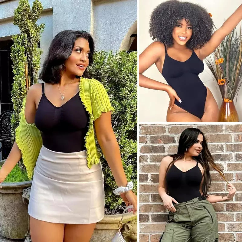 Mulheres diferentes usando body modelador com diferentes roupas