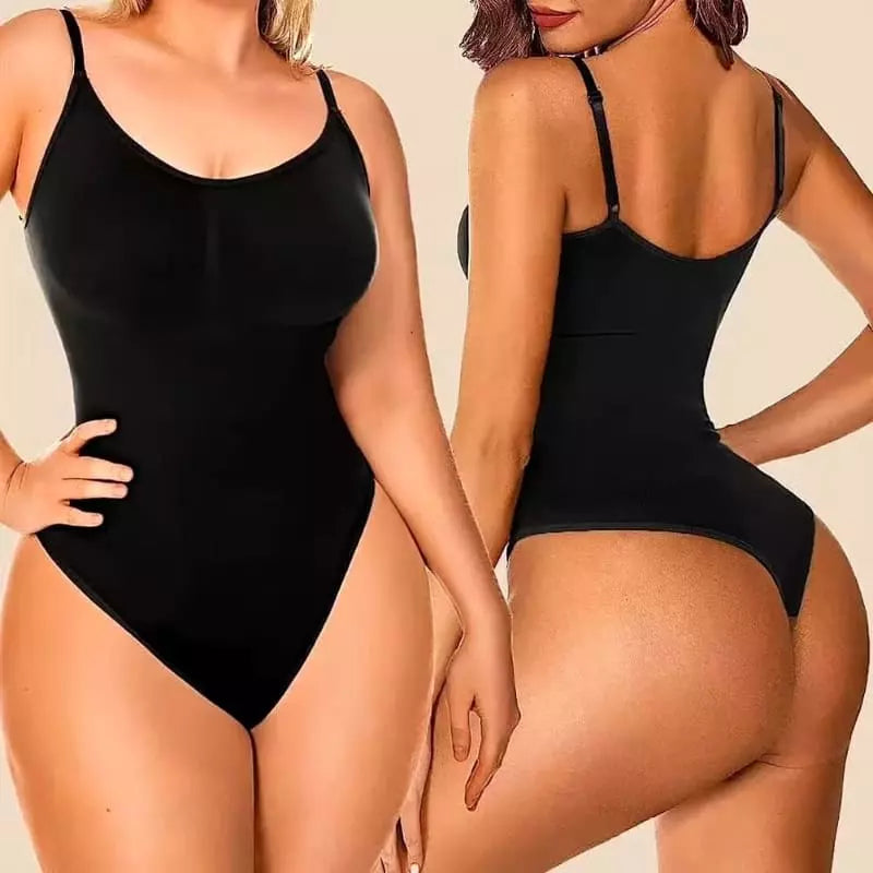 Body preto feminino com alças ajustáveis - lingerie modeladora frente e verso
