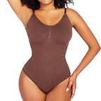 Body modelador feminino marrom chocolate com alças finas, decote redondo e modelagem slim