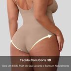 Body modelador feminino bege costas com corte 3D efeito push up que empina o bumbum