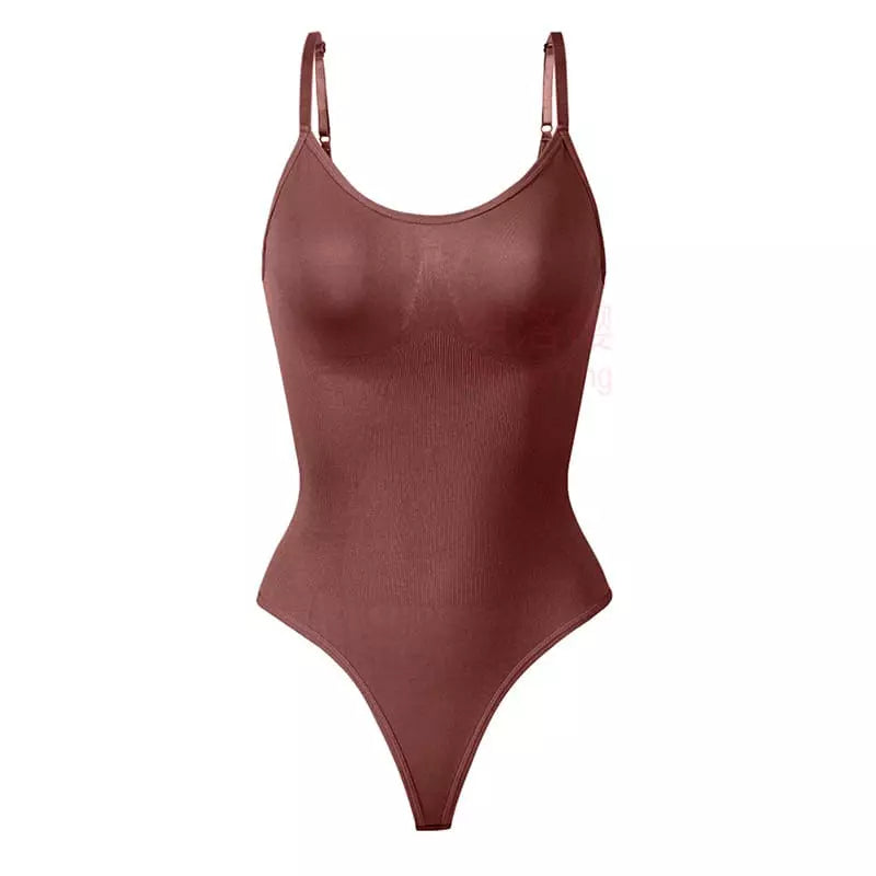 Body café canelado com alças reguláveis - roupa íntima feminina básica