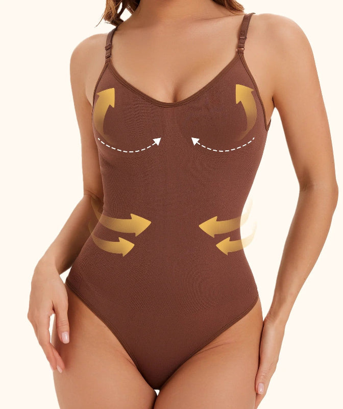 Body modelador marrom com suporte para seios e cintura - roupa íntima feminina