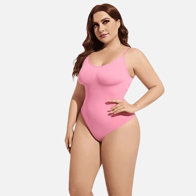 Body modelador rosa plus size feminino com alças finas 