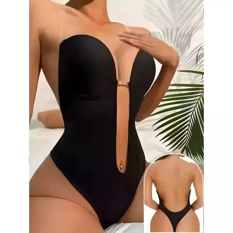 Body preto com decote profundo e costas abertas