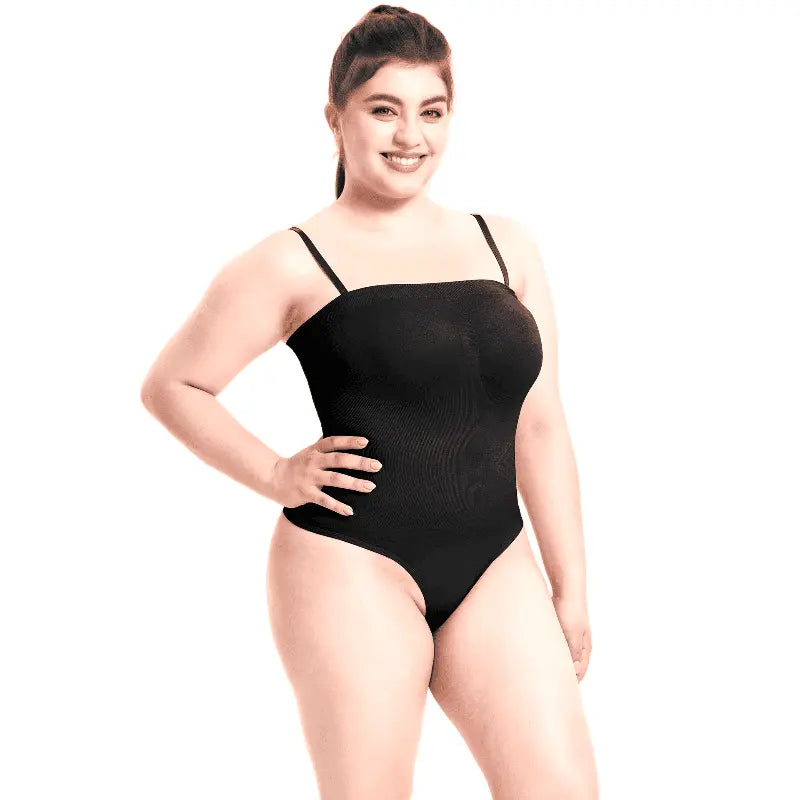 Body modelador preto com alças finas para mulheres plus size - lingerie shapewear