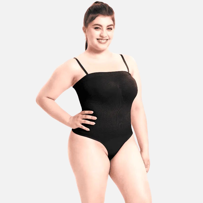 Body modelador preto com alças finas para mulheres plus size. lingerie shapewear