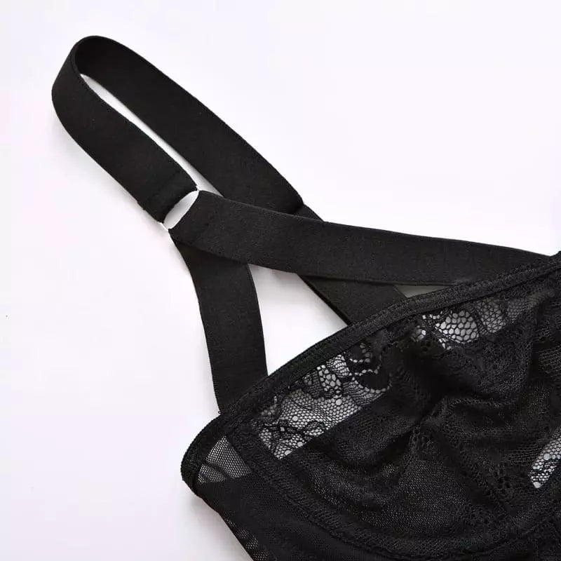 Sutiã preto com renda floral e tiras laterais ajustáveis sensual