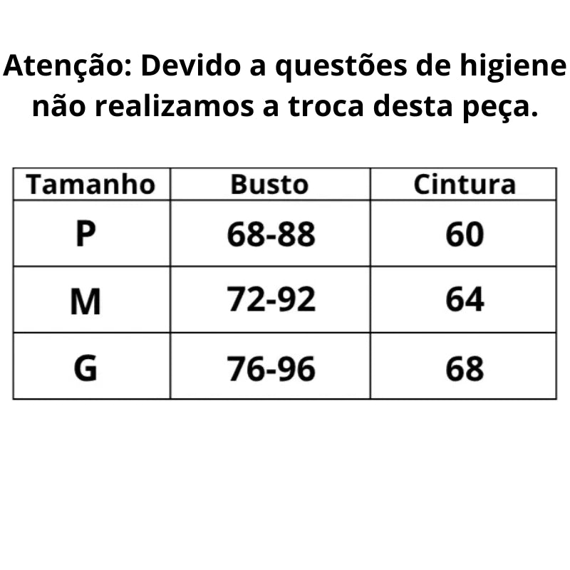 Body Sensual Venus Elite tabela de medidas do P ao G