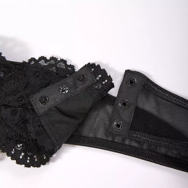 Detalhe fechos ajustáveis sutiã preto com renda - lingerie feminina íntima