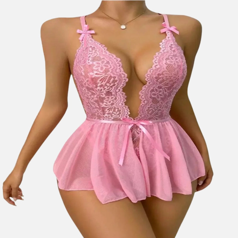 Body de renda rosa uma peça de lingerie