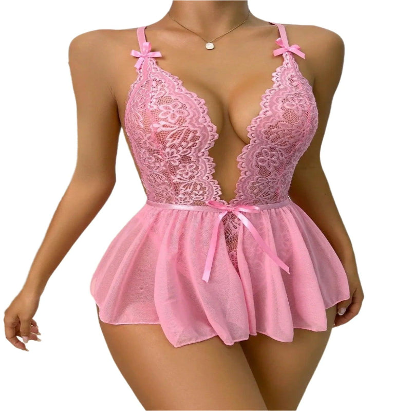 Body de renda rosa ou uma peça de lingerie