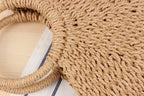Alça circular trançada de bolsa de palha natural com acabamento artesanal