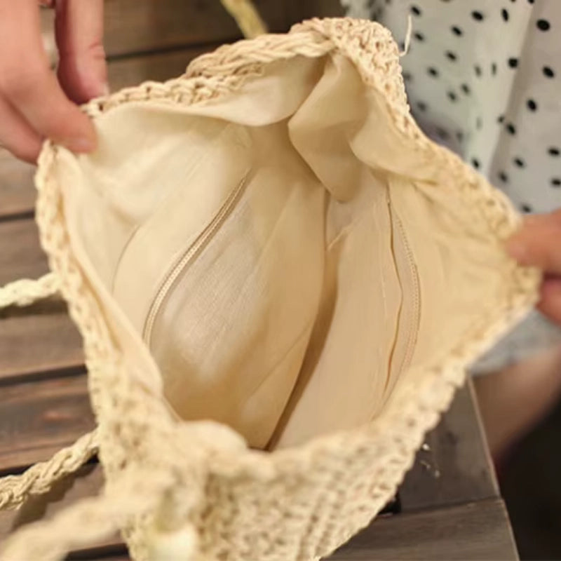 Bolsa de praia crochê com forro e bolso interno com zíper