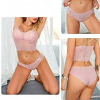 Conjunto lingerie rosa com renda feminino sutiã e calcinha - moda íntima sensual